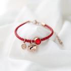 Gemstone Pig Charm Bracelet Gold Pig & Gold Fu - Red - One Size