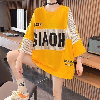 Lettering Striped Panel T-shirt