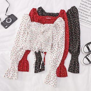 Boatneck Florial Print Smocked Top
