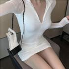 Long-sleeve Zip-up Ribbed Bodycon Dress