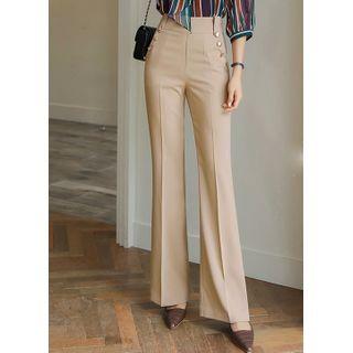 Buttoned Tab-detail Boot-cut Pants