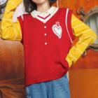 Heart Print V-neck Knit Vest