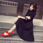 Butterfly Applique 3/4-sleeve A-line Dress
