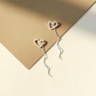Rhinestone Heart Threader Earring 1 Pair - S925 Silver - Through Earrings - One Size