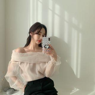 Off-shoulder Mesh Overlay Blouse
