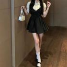 Puff-sleeve Shirt + Bow-accent Overall Dress