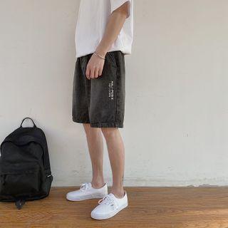 Lettering Denim Straight Leg Shorts