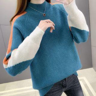 Semi Turtleneck Contrast Loose Fit Sweater