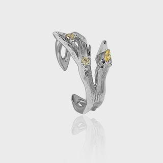 925 Sterling Silver Rhinestone Irregular Open Ring Adjustable - Silver - 15