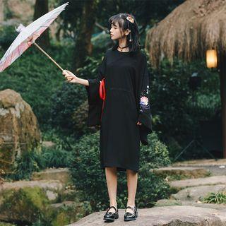 Ribbon-bow Printed Long-sleeve Dress