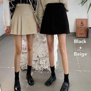 Plain Woolen Pleated Mini Skirt