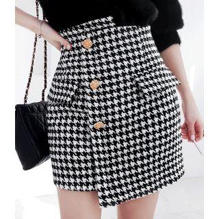 Houndstooth Asymmetric Wrap Miniskirt
