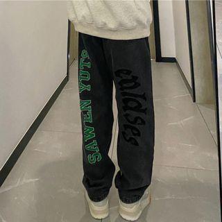 Lettering Mid Rise Loose Fit Jeans