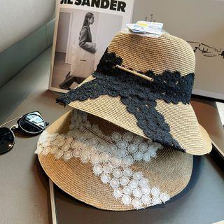 Foldable Lace Straw Bucket Hat