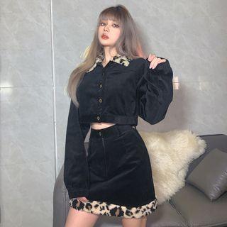 Leopard Collar Corduroy Shirt / Mini Skirt