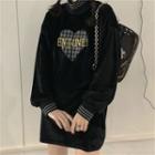 High-neck Heart Embroidered Sweatshirt Black - One Size