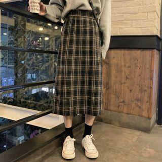 Plaid A-line Skirt Dark Brown - One Size