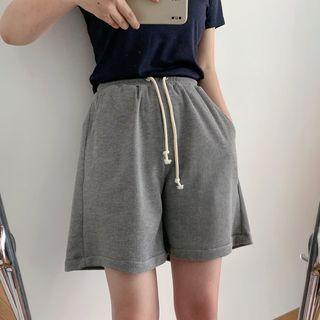 Elastic-waist Drawstring Waffle Shorts