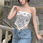 Paisley Print Cropped Tube Top White - One Size