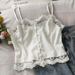 Lace-trim Button-up Sleeveless Top