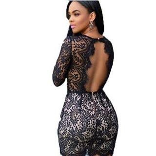 Long-sleeve Cutout Lace Dress