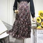 Floral Print Velvet Midi Skirt
