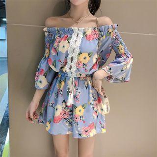 Off-shoulder Floral Print Wide Leg Playsuit