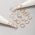 Set Of 18: Faux Pearl / Alloy Open Ring (assorted Designs)
