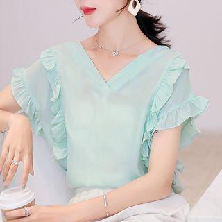 Ruffle Cap-sleeve Chiffon Blouse