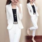 Set: Button Blazer + Slim Fit Dress Pants + Belt