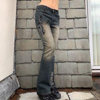 Embroidered Flared Low Rise Jeans