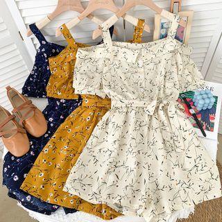 Floral Wide-leg Playsuit With Sash In 5 Colors