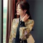 Tie-neck Contrast-cuff Floral Blouse