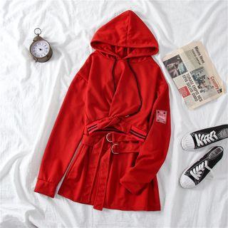 Crinkled Hoodie / Buckled Mini A-line Dress