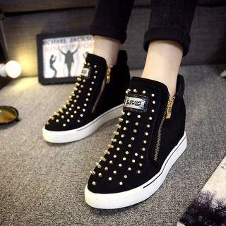 Studded Side Zippers Mid-top Sneakers