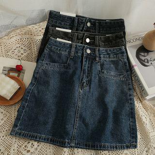 Washed High-waist Denim Skirt