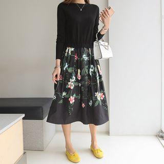 Mock Two Piece Pattern-hem Knit Dress Black - One Size