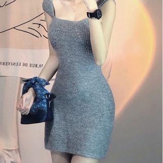 Knit Mini Bodycon Dress Gray - One Size