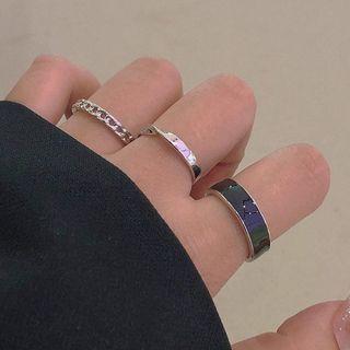 Set Of 3: Chain / Alloy Ring (assorted Designs) 3 Pcs - Silver - One Size