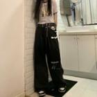 Bear Plush Lettering Wide Leg Jeans