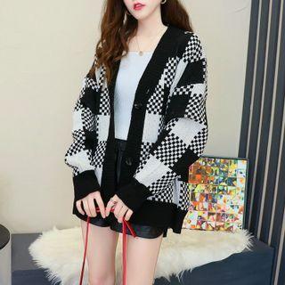 Checker Print Cardigan Plaid - Black & White - One Size