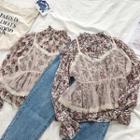 Set:floral Flare-sleeve Chiffon Top+mesh Camisole Top