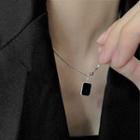 Rectangle Pendant 925 Sterling Silver Necklace 925 Silver - Black Rectangle - Silver - One Size