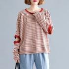 Elbow-cutout Striped Pullover