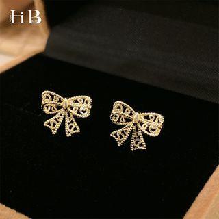 Bow Alloy Earring 1 Pair - 925 Silver Needle - Gold - One Size