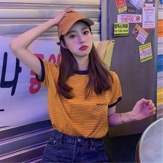 Boxy Striped T-shirt Tangerine - One Size