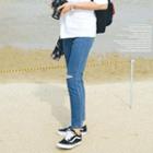 Drawstring-waist Slit-knee Slim-fit Jeans