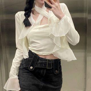 Ribbon Tube Top / Bell-sleeve Plain Light Jacket