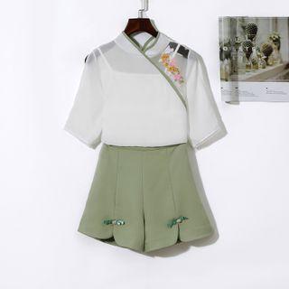 Set: Embroidered Hanfu Top + Shorts