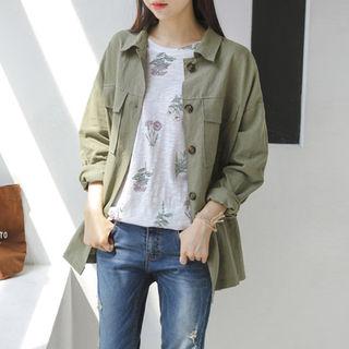 Flap-pocket Buttoned Linen Blend Jacket